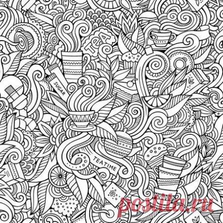 Seamless decorative tea doodles abstract pattern background 123RF - Миллионы стоковых фото, векторов, видео и музыки для Ваших проектов.