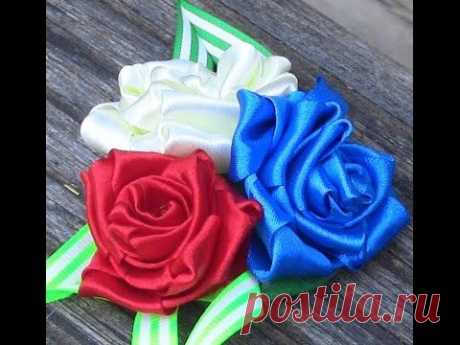 Rosas em Fitas feitas com nó Passo a Passo - Roses in satin ribbons