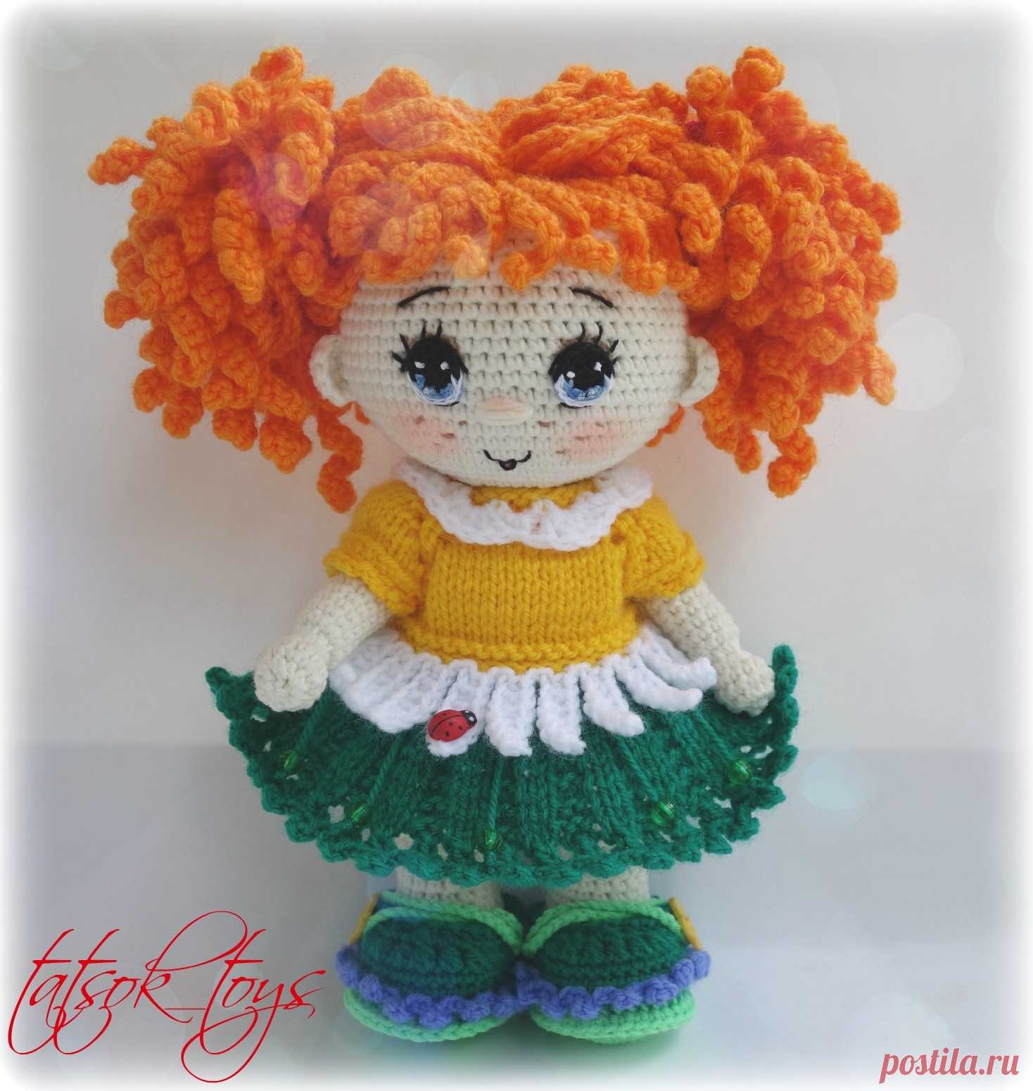 PDF Кукла Июлечка крючком. FREE crochet pattern; Аmigurumi toy patterns. Амигуруми схемы и описания на русском. Вязаные игрушки и поделки своими руками #amimore - летняя кукла в платье из обычной пряжи, куколка девочки в ярком наряде.
