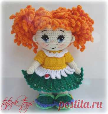 PDF Кукла Июлечка крючком. FREE crochet pattern; Аmigurumi toy patterns. Амигуруми схемы и описания на русском. Вязаные игрушки и поделки своими руками #amimore - летняя кукла в платье из обычной пряжи, куколка девочки в ярком наряде.