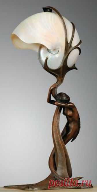 walzerjahrhundert: “Gustav Gurschner, Art Nouveau bronze mermaid lamp with nautilus shell shade, circa 1899 ”