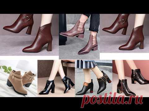 Women's fashion pointy toe Chelsea zipper buckles block high heels ankle boots 2021