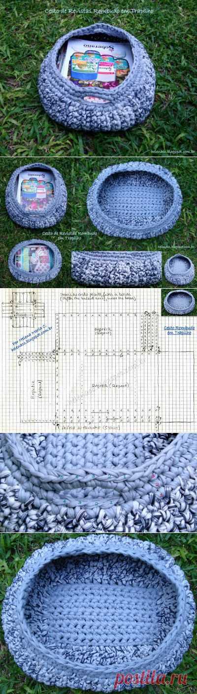 EU TAMBÉM CROCHETO...: Cesto de Revistas Rombudo em Trapilho