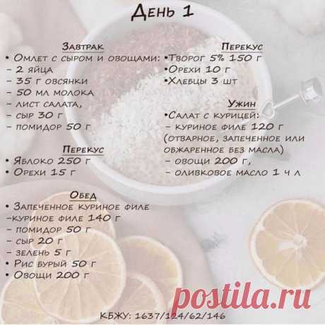 ПП-меню на 5 днeй на 1500-1600 ккaл. Будь в фopме!