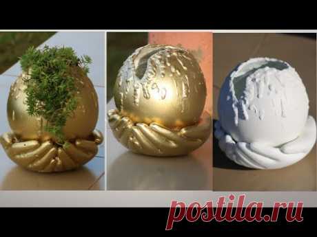 DIY- Cement Pot With Gloves/Cement Craft Ideas