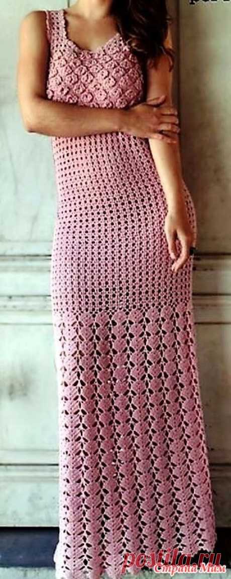 . Розовое макси-платье Romance de Marcelo Nunes. Стильное и изящное макси-платье выполнено несколькими узорами схемы которых представлены ниже. Пряжа в одной бабине 500 м.85 % хлопок 15% фибра. Схема узора на бретелях