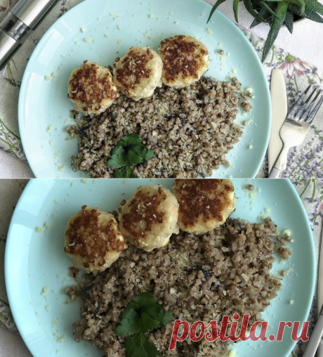 Котлетки из трески и креветок, гречка с грибами и пармезаном , пошаговый рецепт с фото
