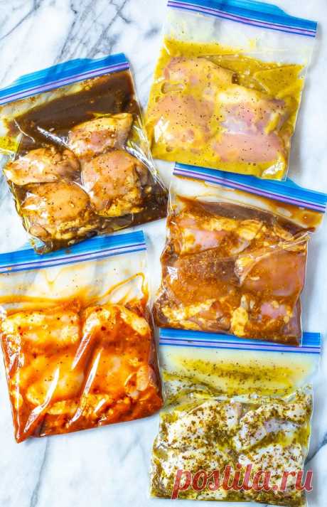 Delicious Chicken Thigh Marinades - 5 Ways - The Girl on Bloor These Delicious Chicken Thigh Marinades are perfect for boneless, skinless chicken. Try Asian, Chipotle, Greek, Balsamic and Honey Dijon all on one sheet pan using foil dividers!