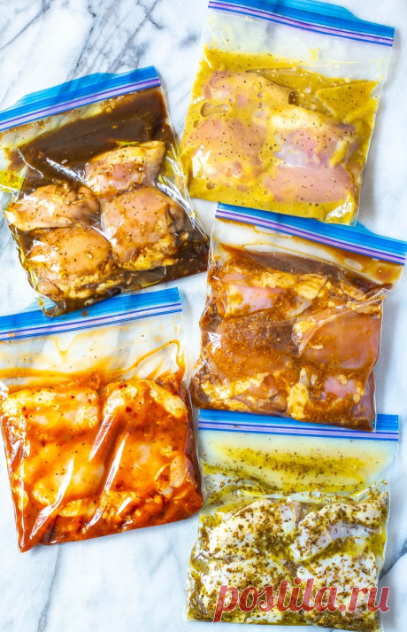 Delicious Chicken Thigh Marinades - 5 Ways - The Girl on Bloor These Delicious Chicken Thigh Marinades are perfect for boneless, skinless chicken. Try Asian, Chipotle, Greek, Balsamic and Honey Dijon all on one sheet pan using foil dividers!