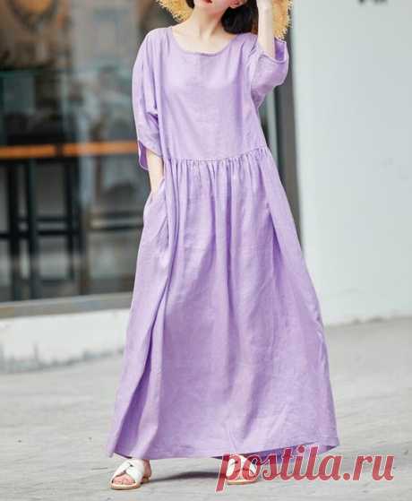 Womens purple long Dress linen Maxi dress cocktail Dress | Etsy 【Fabric】 Linen  【Color】 purple  【Size】 Shoulder width is not limited Bust 120cm / 46 Length 129cm / 50  hem 160cm/ 62   Washing & Care instructions: -Hand wash or gently machine washable do not tumble dry -Gentle wash cycle (40°C) -If you feel like ironing (although should not be necessary) , do it