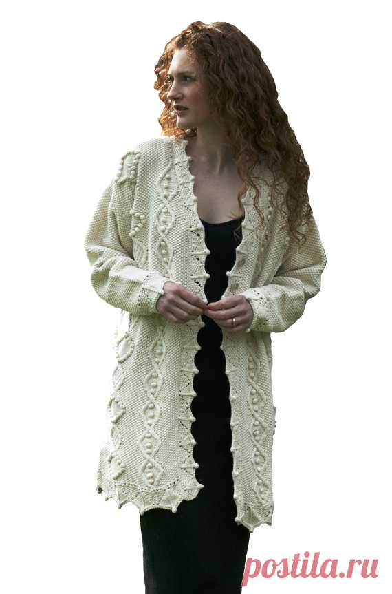 Belinda Hand Knitted Aran Style Coatigan Jacket Sweater. Colour: Natural Ecru ~SIze- SMALL~ Length - 32