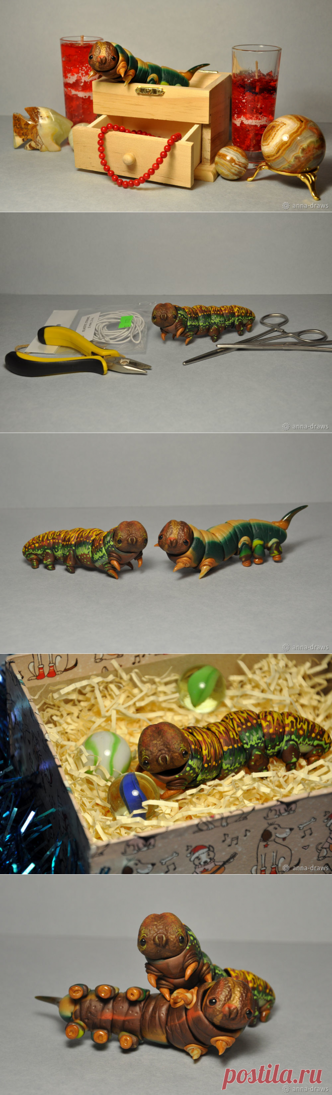 Процесс сборки простой шарнирной игрушки «Гусеничка» - Ярмарка Мастеров - ручная работа, handmade