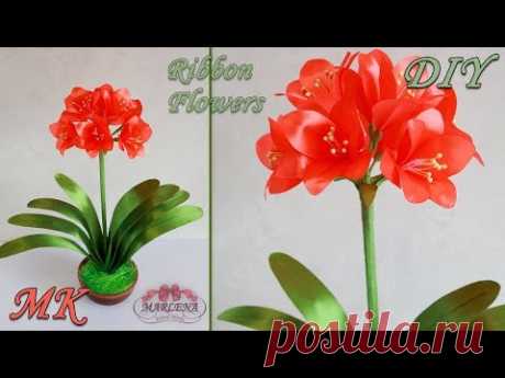 Flowers from ribbons. Clivia Interior Flowers (DIY)