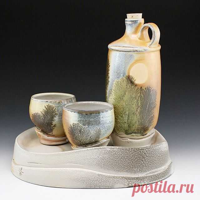 This set entitled “Father and Son Spirit Set” is heading to the @companiongallery for the #lastcall3 show. This set has all my favorite surfaces. The flashing slip and soda firing developed a great surface with blue, yellow, orange and black on the cups and bottle. The tray is porcelain without flashing slip and captured some great orange peel texture and carbon trapping. There is also a nice surprise on the bottom of all the pieces but you will have to see it in person or...
