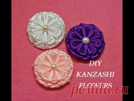 DIY kanzashi flowers,kanzashi tutorial,how to make,easy,kanzashi flores de cinta - YouTube