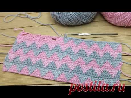 Красивый двухцветный УЗОР КРЮЧКОМ мастер-класс ВЯЗАНИЕ CROCHET patterns 2 colors