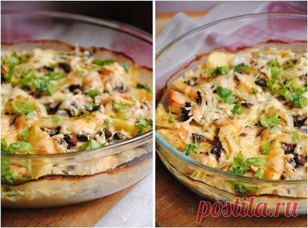 Картофельный гратен с курицей и грибами — идеальный сытный ужин!
