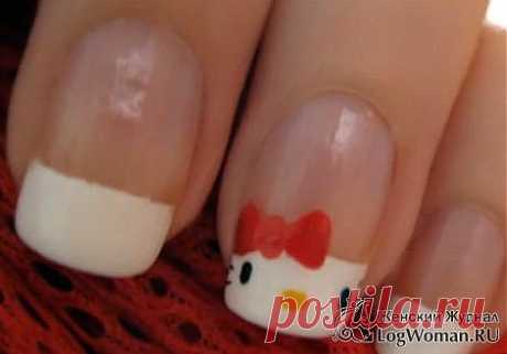 Французский маникюр для девочек Hello Kitty