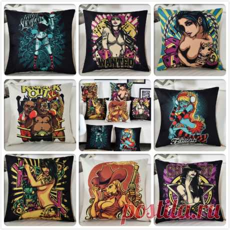 US $4.74 5% OFF|Cretive DIY Sexy Tattoo Skull Girls 18inch 45cm Cushion Cover Living Bed Room Sofa Chair Decor Pillowcase Throw Back Pillow Case-in Cushion Cover from Home & Garden on Aliexpress.com | Alibaba Group Smarter Shopping, Better Living!  Aliexpress.com