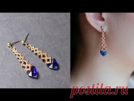 Deep blue sea heart earrings. How to make beaded jewelry. Beading tutorial