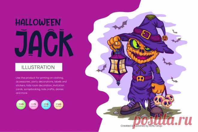 Cartoon Halloween Jack.
Cartoon Halloween Jack with a lantern and skulls. Halloween character. Unique design, Children's illustration. Use the product for printing on clothing, accessories, party decorations, labels and stickers, kids room decoration, invitation cards, scrapbooking, kids crafts, diaries and more.
-------------------------------------------
EPS_10, SVG, JPG, PNG file transparent with a resolution of 300 dpi, 15000 X 15000.