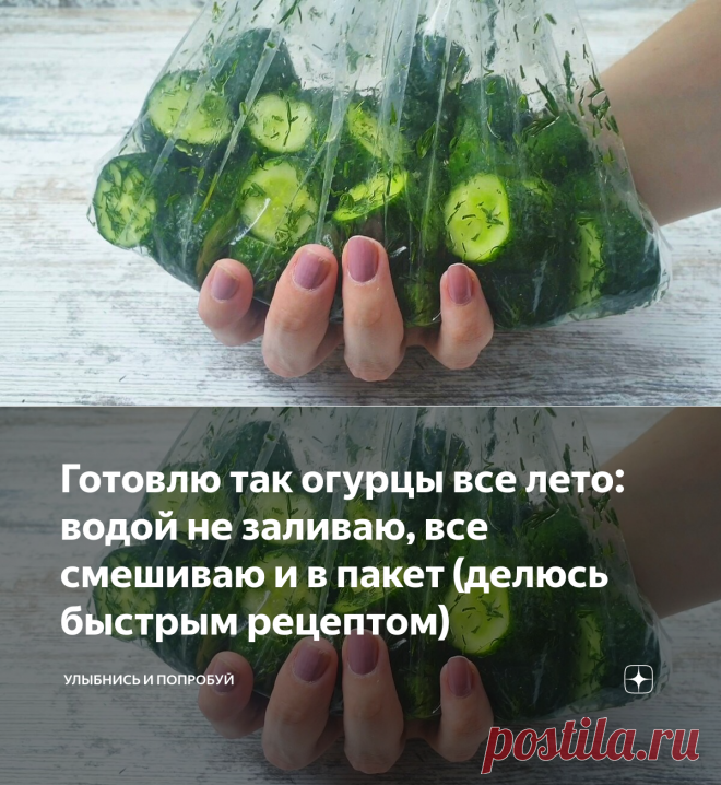 Готовлю так огурцы все лето: водой не заливаю, все смешиваю и в пакет (делюсь быстрым рецептом) | Улыбнись и Попробуй | Яндекс Дзен