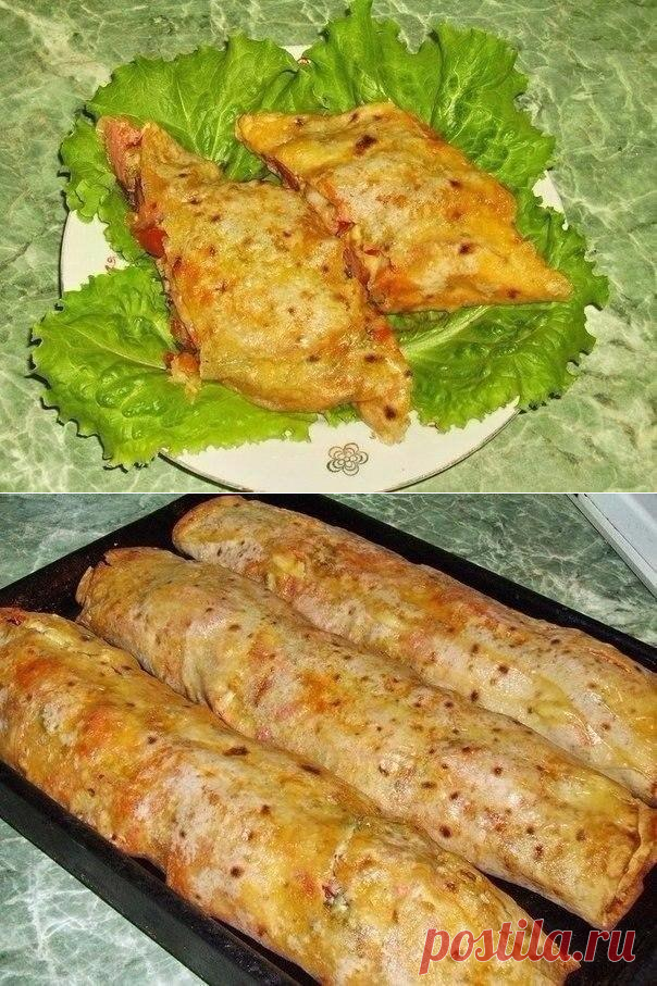 "Фаршированный" лаваш запечённый в духовке.