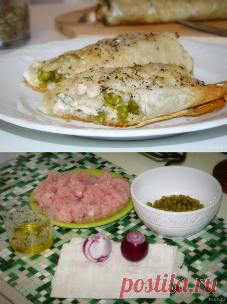Закусочный штрудель с курицей и горошком