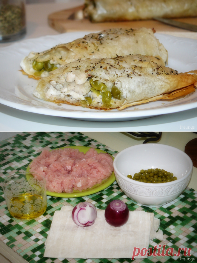 Закусочный штрудель с курицей и горошком