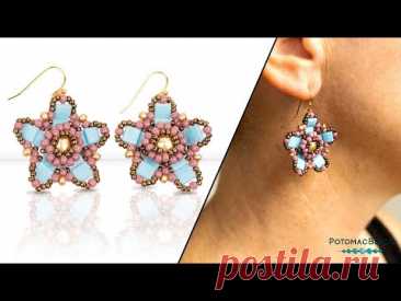 Blue Poppy Flower Tila Earrings - DIY Jewelry Making Tutorial by PotomacBeads