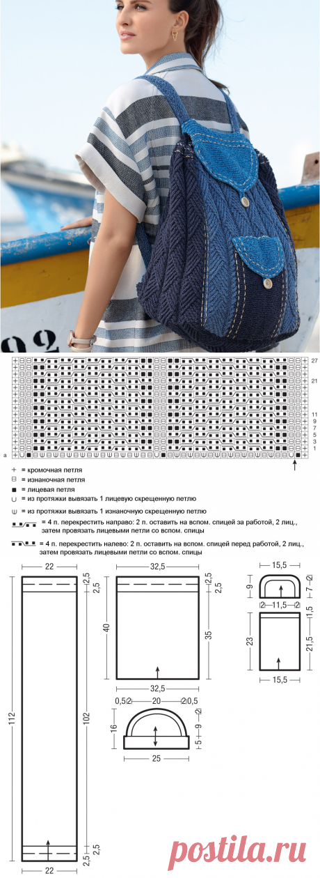 Рюкзак в рустикальном стиле - схема вязания спицами. Вяжем Сумки на Verena.ru