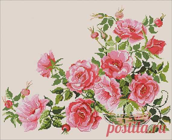 Схема вышивки в РМ "Шиповник в вазе" / Вышивка крестиком / PassionForum - мастер-классы по рукоделию