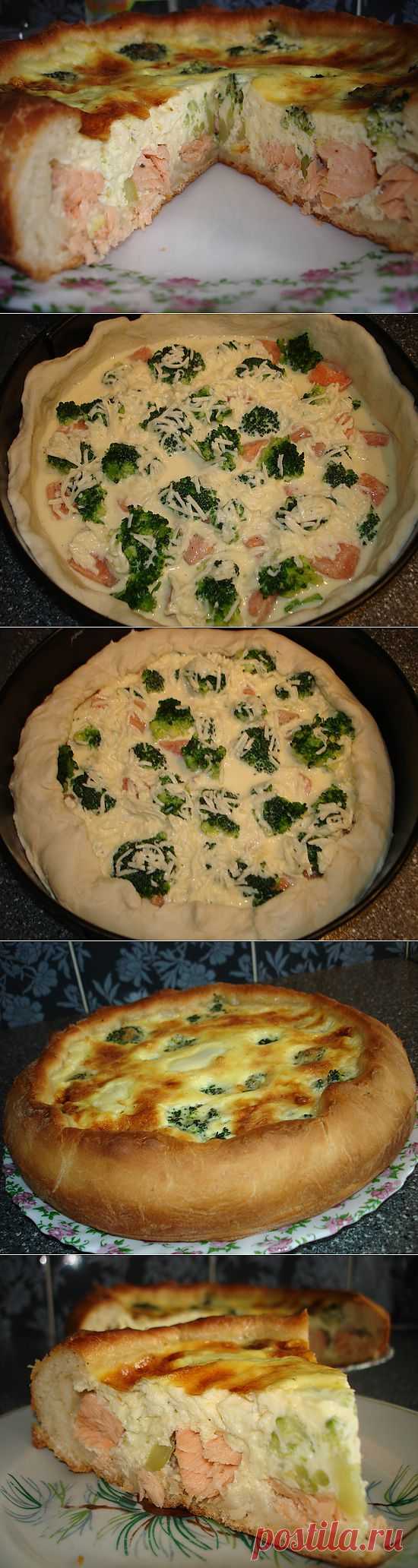 Пирог с семгой и брокколи.