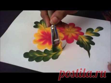 How to paint Simple tear drop flower and leaf composition step by step