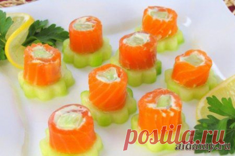 Рулетики из форели с огурцами и сливочным сыром » Любимые рецепты