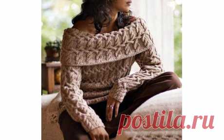 Элегантный свитер с объемным узором Вязаный спицами элегантный свитер с объемным узором. Описание и схемы узора