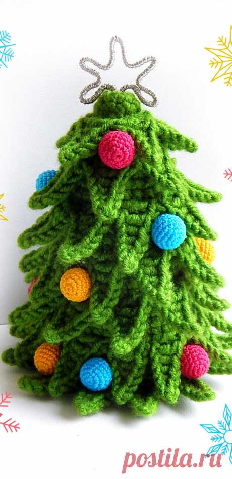 PDF Новогодняя Ёлочка крючком. FREE crochet pattern; Аmigurumi doll patterns. Амигуруми схемы и описания на русском. Вязаные игрушки и поделки своими руками #amimore - новогодняя ёлка, ёлочка.