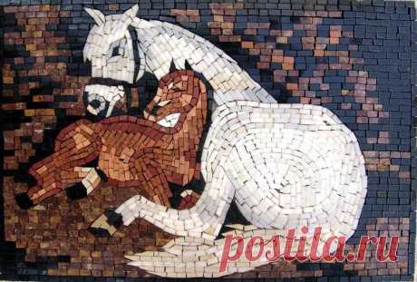 Mosaic Marble - Horse & Foal Take a step closer to paradise with one of our most colorful mosaic designs. This butterfly mosaic is fully handcrafted using natural stones. Mosaic Uses: Floors Walls or Tabletops both Indoor or Outdoor as well as wet places such as showers and Pools.