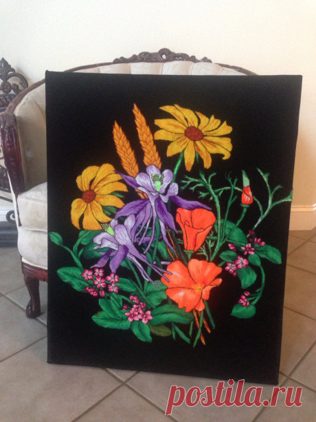 Black Velvet Floral embroidery Office Wall Art от BlingScarves