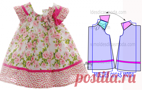 MOLDE VESTIDO INFANTIL FLORAL -2 - Moldes Moda por Medida É importante analisar atentamente o desenho do molde vestido infantil floral para entender a leitura da transformação de forma correta.