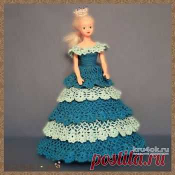 Платье для Барби с оборками. Работа Alise Crochet Календари: Танцуем котильон - Мисс Ноябрь 1992 Для куклы: Barbie, Барби старого образца Описание: Шикарное платье в ярких осенних цветах с пышными кружевными
