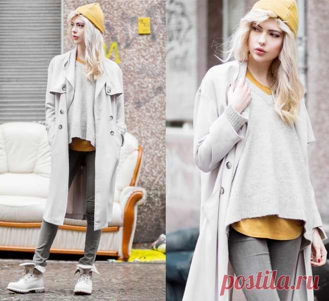 Ebba Zingmark - Urban Outfitters Coat, Promod Knitt, Monki Tee, Cheap Monday Jeans, Timberland Boots - Like mustard | LOOKBOOK