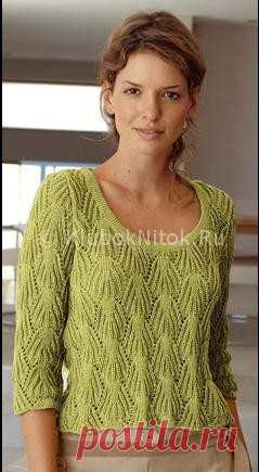 Зеленый пуловер узором «Листики» | Вязание для женщин | Вязание спицами и крючком. Схемы вязания.