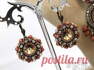 Плетение круглых сережек из риволи Сваровски - Ярмарка Мастеров - ручная работа, handmade