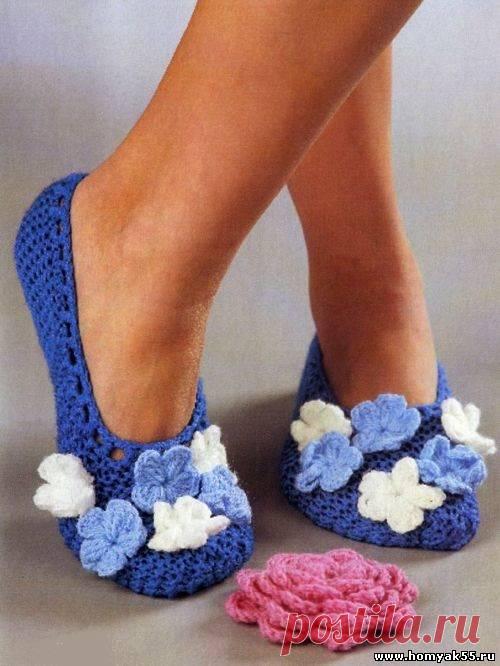 Вязаные тапочки спицами