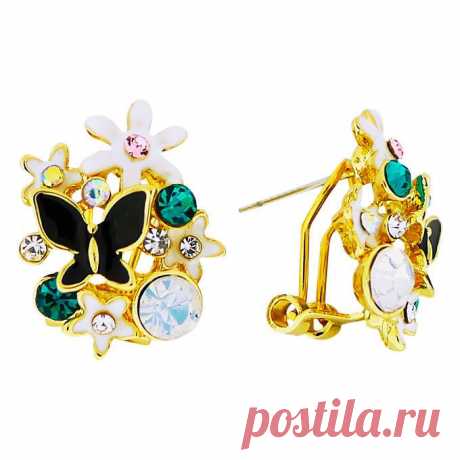 Серьги &quot;Бабочка в цветах&quot; Tutti Frutti
Бренды Бижутерия 	Tutti Frutti
Материал 	кристаллы Swarovski, Под золото, Эмаль