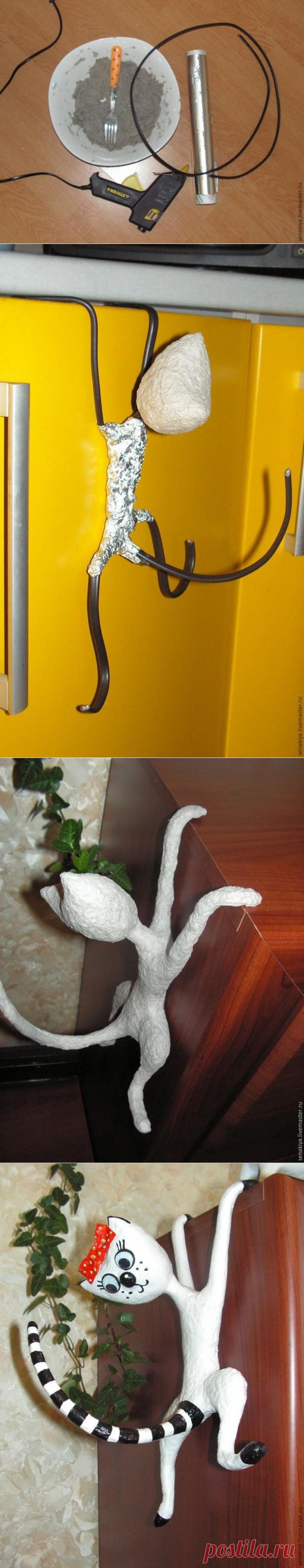 КОШЕЧКА ИНТЕРЬЕРНАЯ !!!  **Подробный МК. *Нужно: масса папье-маше, проволока, алюм/фольга, термоклей, акрил/краски, акрил/лак, глазки.