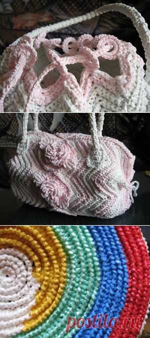 Красивые сумочки из мусорных пакетов..