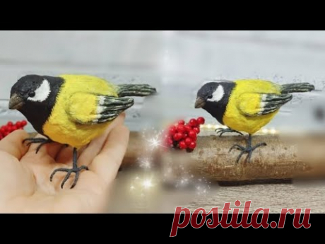 СИНИЧКА из ВАТЫ. Как сделать поделку СИНИЦА. GREAT TIT. BIRD. DIY.