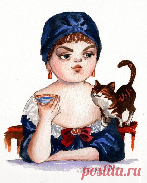 «Купчиха за чаем» в интерпретации художницы в Любы Дикер (в инстаграм @luba_diker). Похищено для нашей постоянной рубрики #крадикакхудожник.